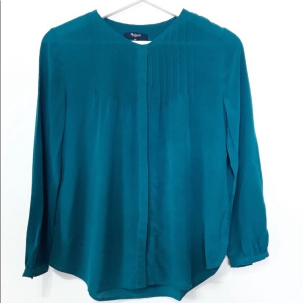 Madewell Turquoise Career Casual Silk 3/4 Sleeves Button Down Shirt XS